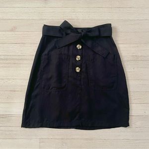 Belted Lyocell Button Black Mini Skirt